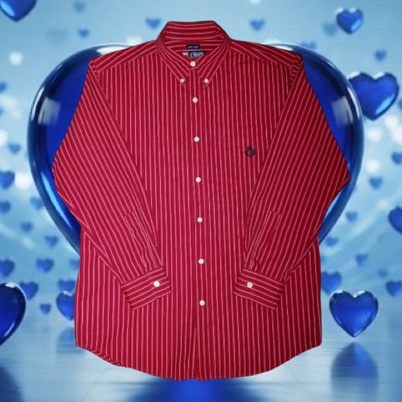 Chaps Other - Chaps Red Multicolored Striped Long Sleeve Dress Shirt Size M